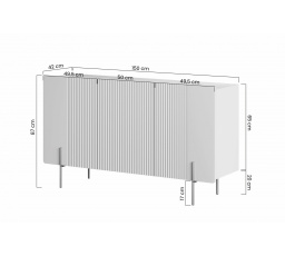 Komoda Malmi 150 cm - kašmír / crema bianca / černé nožky