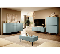 Komoda Nicole 200 cm s čtyřmi zásuvkami - šalvěj MDF / černé nohy