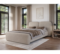 Bed Ollival 160x200 with metal frame and storage box, beige plush Royal 18 1