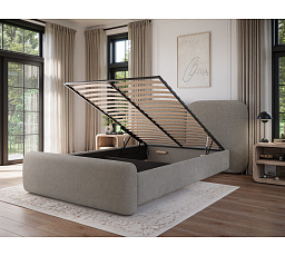 Bed Ollival 140x200 with metal frame and storage box, grey bouclé Sola 18 1