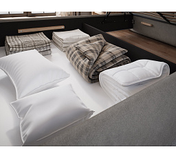 Bed Ollival 180x200 with metal frame and storage box, beige plush Sola 18 1