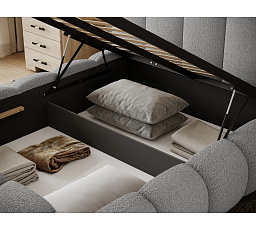 Oloroso bed 180x200 with metal frame and storage compartment, grey bouclé Royal 04 1