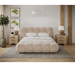 Oloroso bed 140x200 with metal frame and storage compartment, light beige chenille Feldor 18 1