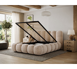 Oloroso bed 180x200 with metal frame and storage compartment, light beige chenille Feldor 18 1