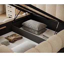 Oloroso bed 140x200 with metal frame and storage compartment, light beige chenille Kendell 18 1