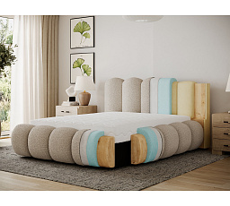 Oloroso bed 140x200 with metal frame and storage compartment, beige bouclé Royal 18 1