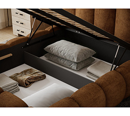 Oloroso bed 160x200 with metal frame and storage compartment, brick red plush Avexin 30 1