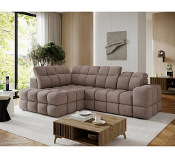 Bronon left-hand corner sofa with sleeping function and storage compartment, beige velour Paolli 18 123x212 Left 1