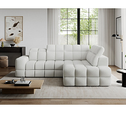 Bronon right-hand corner sofa with sleeping function and storage compartment, white velour Paolli 01 123x212 Right 1