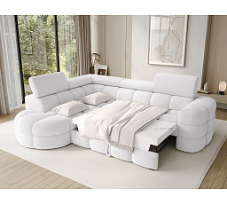 Carmenn corner sofa with sleeping function, storage compartment and adjustable headrests, white bouclé, left-hand side Royal 01 205x126 Left 1
