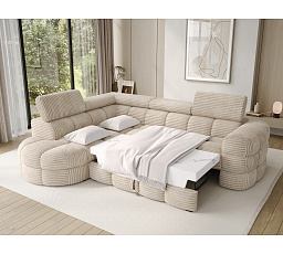 Carmenn corner sofa with sleeping function, storage compartment and adjustable headrests, beige velvet, left-hand side Modullo 18 205x126 Left 1