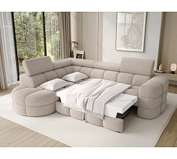 Carmenn corner sofa with sleeping function, storage compartment and adjustable headrests, beige bouclé, left-hand side Royal 18 205x126 Left 1