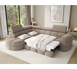 Carmenn corner sofa with sleeping function, storage compartment and adjustable headrests, beige plush, left-hand side Sola 18 205x126 Left 1