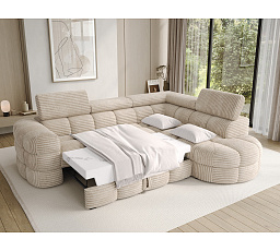 Carmenn corner sofa with sleeping function, storage compartment and adjustable headrests, beige velvet, right-hand side Modullo 18 205x126 Right 1