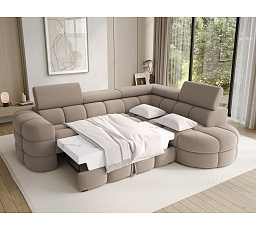 Carmenn corner sofa with sleeping function, storage compartment and adjustable headrests, beige plush, right-hand side Sola 18 205x126 Right 1