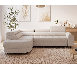 Vesteria left-hand corner sofa with sleeping function and storage compartment, beige bouclé Tonall 18 120x200 1