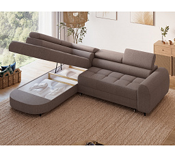 Vesteria left-hand corner sofa with sleeping function and storage compartment, brown bouclé Tonall 22 120x200 1
