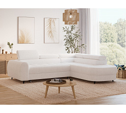 Vesteria right-hand corner sofa with sleeping function and storage compartment, white bouclé Royal 01 120x200 1