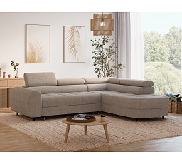 Vesteria right-hand corner sofa with sleeping function and storage compartment, beige bouclé Royal 18 120x200 1