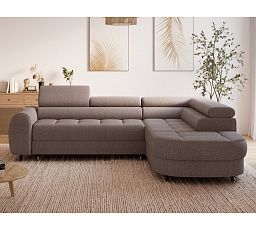 Vesteria right-hand corner sofa with sleeping function and storage compartment, brown bouclé Tonall 22 120x200 1