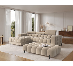 Ferivo quilted pouffe on legs, beige velvet Aura 18 137x37