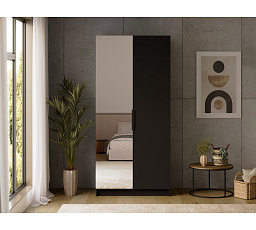 Mirtillo two-door wardrobe with mirror in black Black 100x216