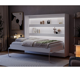 Devesto Horizontal Wall Bed 140 White LED White 200x140
