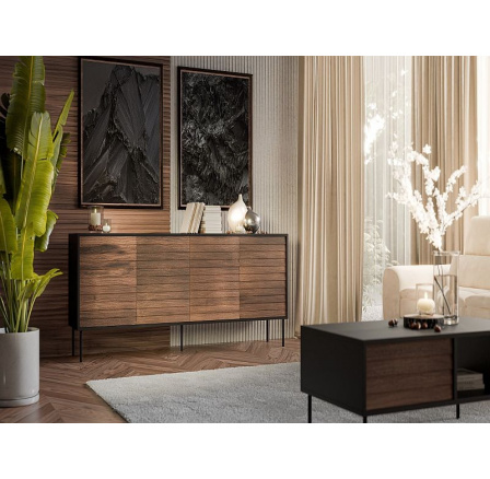 CORTINA komoda 200 (4D) černá/ořech (1 ks)=2 str. ) CORTINA komoda 200 (4D) černá/ořech (1 ks)=2 str. )