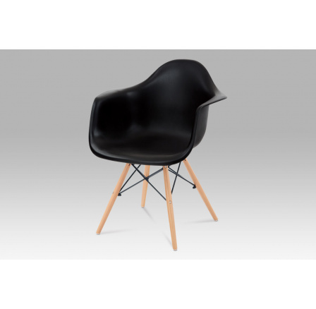 Jídelní židle, černý plast, masiv buk, přírodní odstín, černé kovové výztuhy