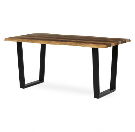 Stůl jídelní, 160x90x75 cm, MDF deska, dekor staré dřevo, kovová nohy ve tvaru U, černý matný lak