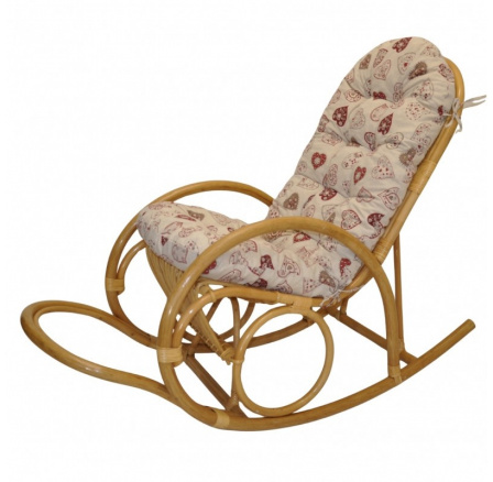 Ratanové houpací křeslo Jenaira medové polstr motiv červená srdce Ratanové houpací křeslo Jenaira medové polstr motiv červená srdce