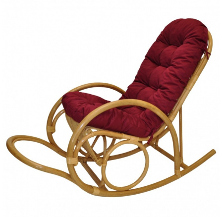 Ratanové houpací křeslo Jenaira medové polstr vínový kepr Ratanové houpací křeslo Jenaira medové polstr vínový kepr