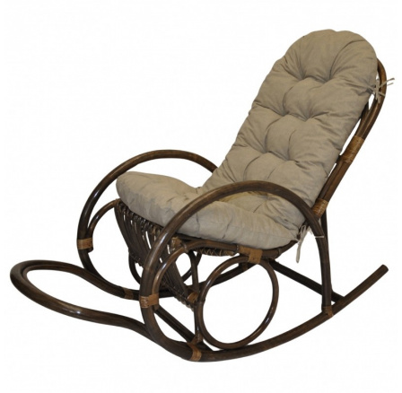 Ratanové houpací křeslo Jenaira hnědé polstr tmavě béžový melír
