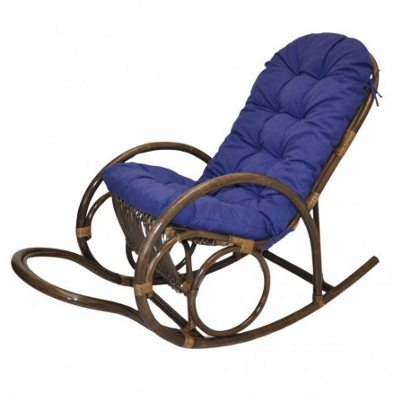 Ratanové houpací křeslo Jenaira hnědé polstr modrý melír
