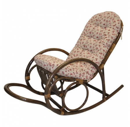 Ratanové houpací křeslo Jenaira hnědé polstr motiv růžičky