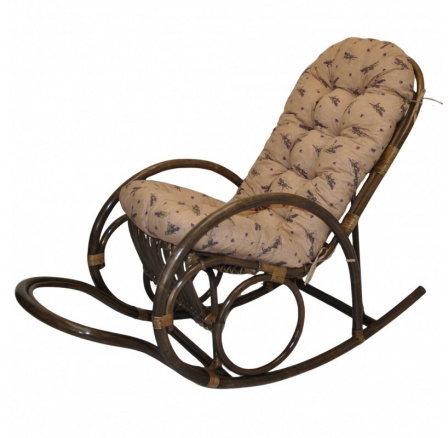 Ratanové houpací křeslo Jenaira hnědé polstr motiv levandule