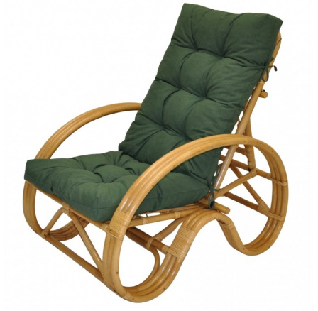 Ratanové křeslo polohovací medové polstr tmavě zelený melír Ratanové křeslo polohovací medové polstr tmavě zelený melír