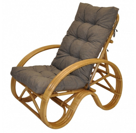 Ratanové křeslo polohovací medové polstr šedý melír Ratanové křeslo polohovací medové polstr šedý melír