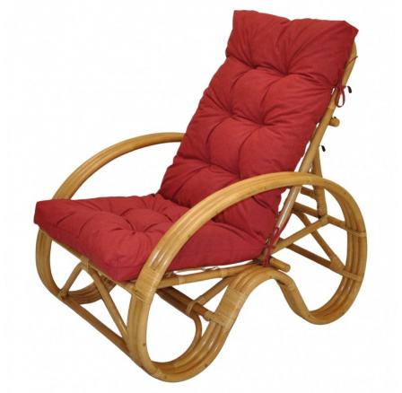 Ratanové křeslo polohovací medové polstr vínový melír Ratanové křeslo polohovací medové polstr vínový melír