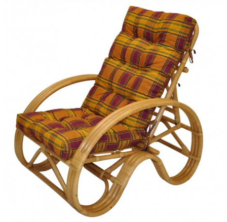 Ratanové křeslo polohovací medové polstr okrová kostka Ratanové křeslo polohovací medové polstr okrová kostka