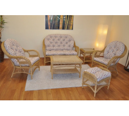 Ratanová sedací souprava Florida medová - polstry motiv růžičky