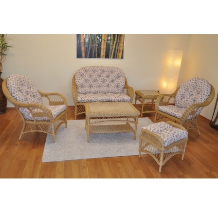 Ratanová sedací souprava Florida medová - polstry motiv růžičky Ratanová sedací souprava Florida medová - polstry motiv růžičky