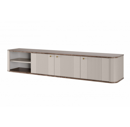 Závěsná TV skříňka Vesper 3D 187 cm - kašmír / ořech / zlaté úchyty