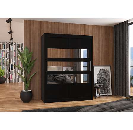 Posuvná skříň se zrcadlem FLORENTO 150 Černá+Černá