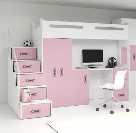 Patrová postel MAX 4 bez matrace, Bílá/Růžová