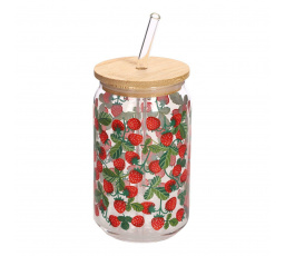 Sklenice s víčkem a brčkem Soleo 530ml jahody