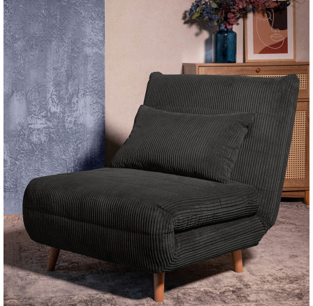 Sofa SOLACE 1-místná, s funkcí spaní manšestr černá 83x91x84 cm 871622