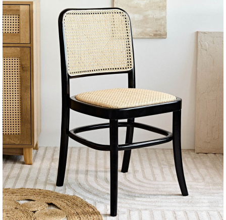 Židle LEGNO ratan černá 49x45x83 cm 871363