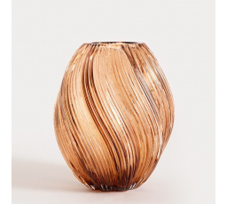 Váza SWIRL skleněná, zkroucená hnědá 17x21 cm 750199