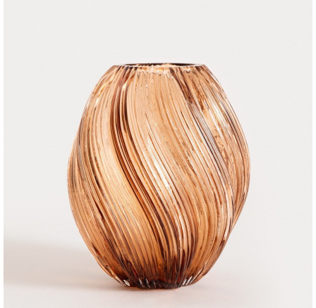 Váza SWIRL skleněná, zkroucená hnědá 17x21 cm 750199